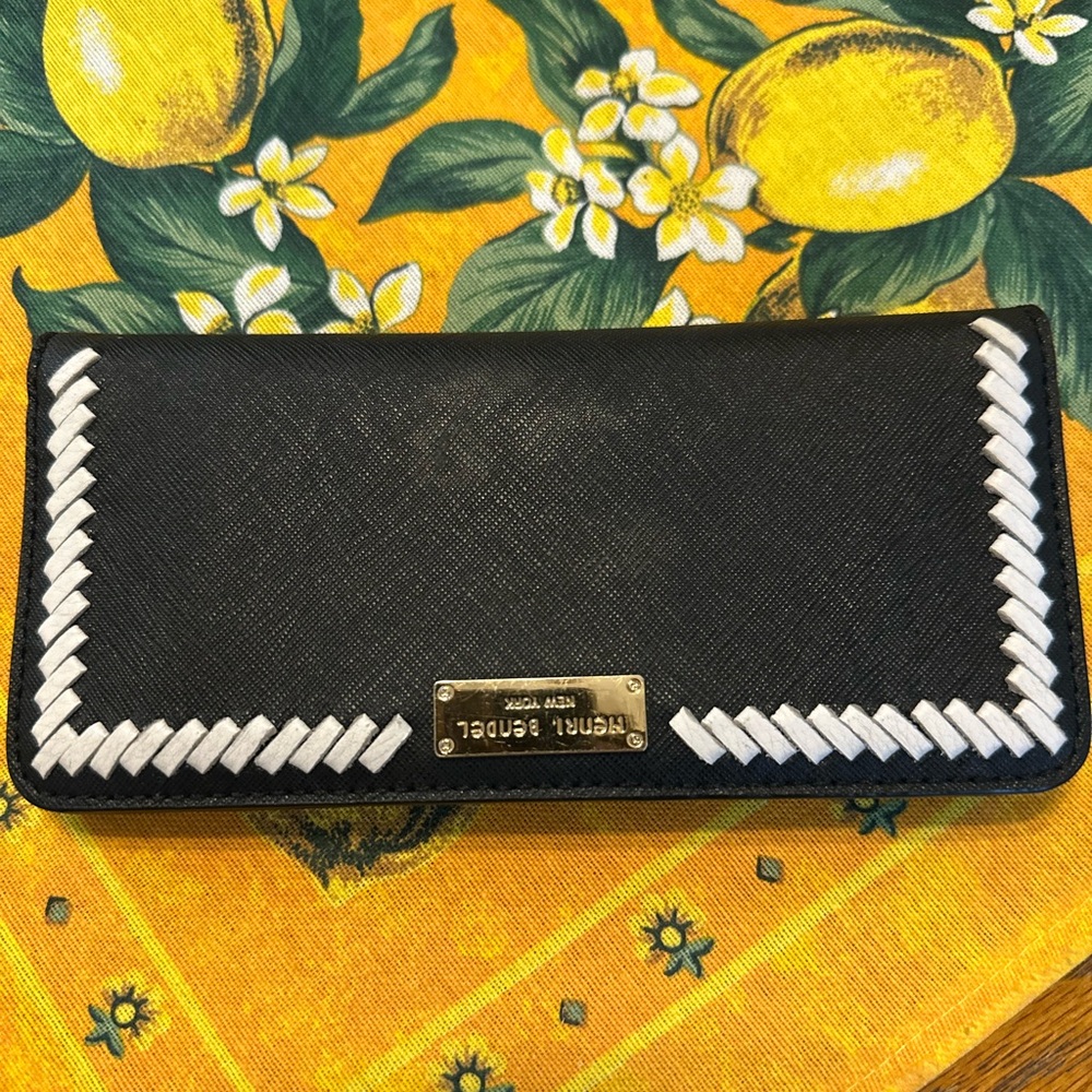 Henri Bendel Black Leather with White Stitching Trim Long Wallet NWOT Condition